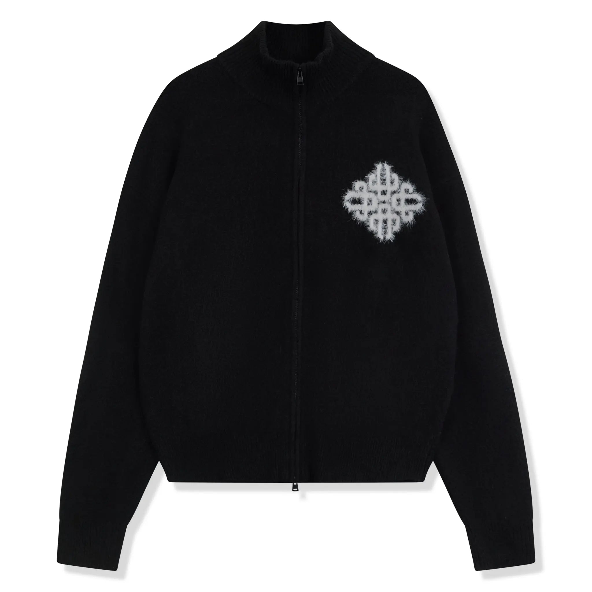 Front View of The Couture Club Fluffy Knit Black Neck Funnel Sweatshirt